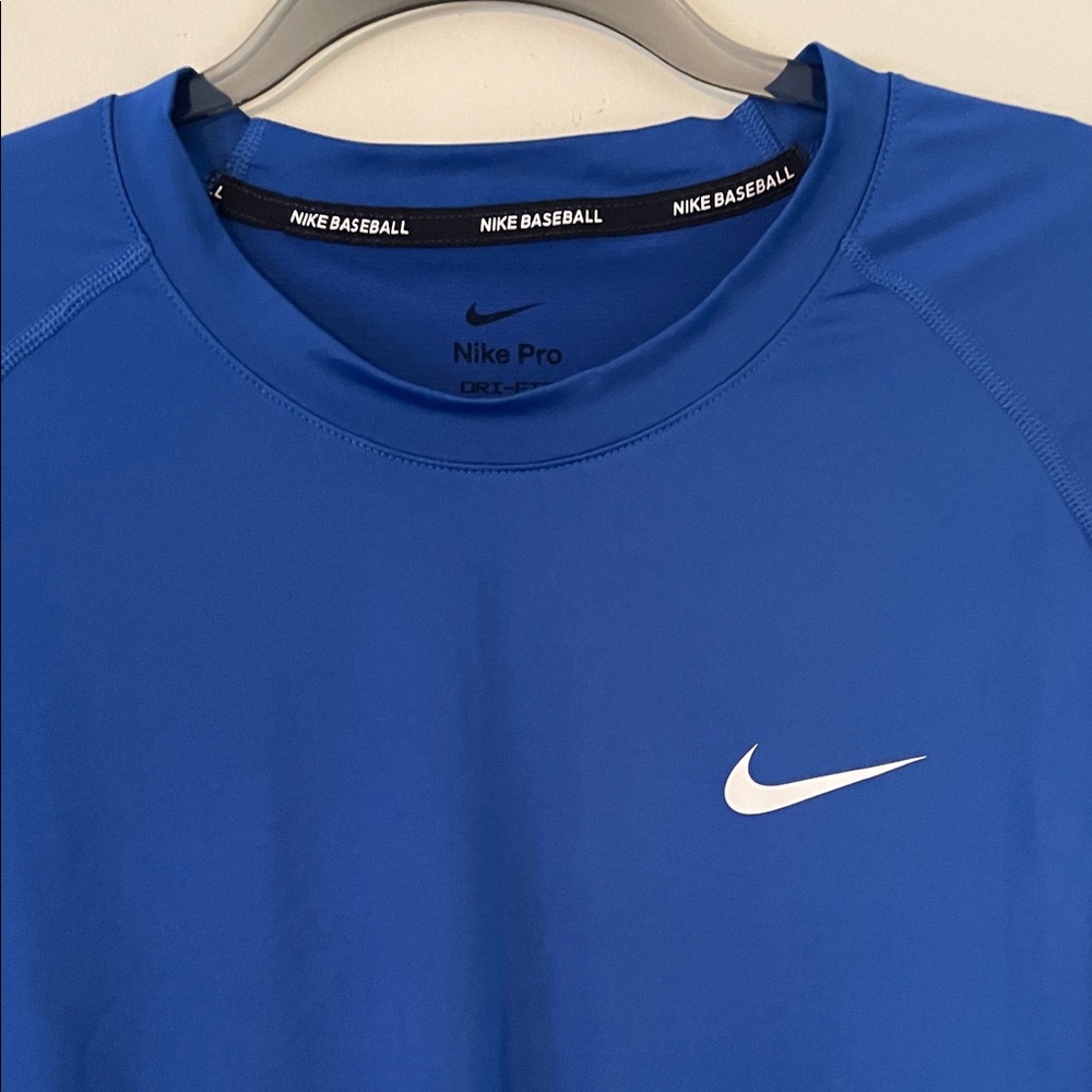 Nike Pro Blue Athletic Tee Dri Fit quarter sleeve